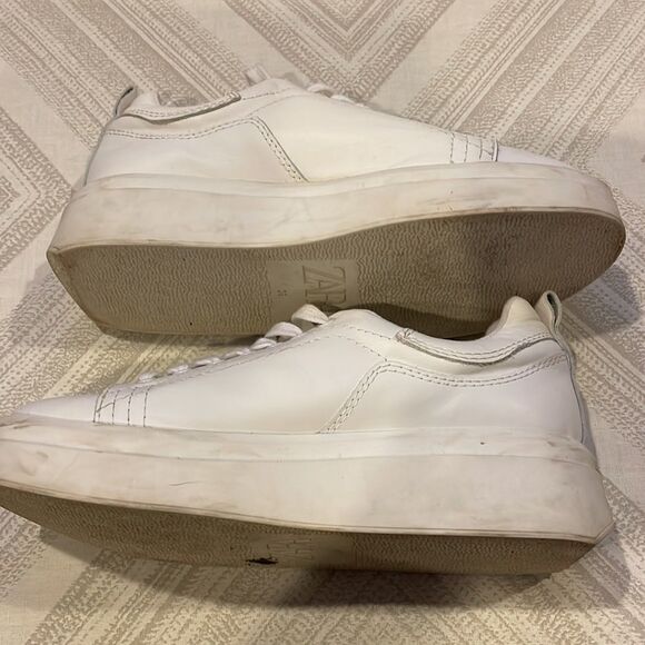 Zara White Athletic Leather Sneakers - Size 39 - Picture 2 of 6